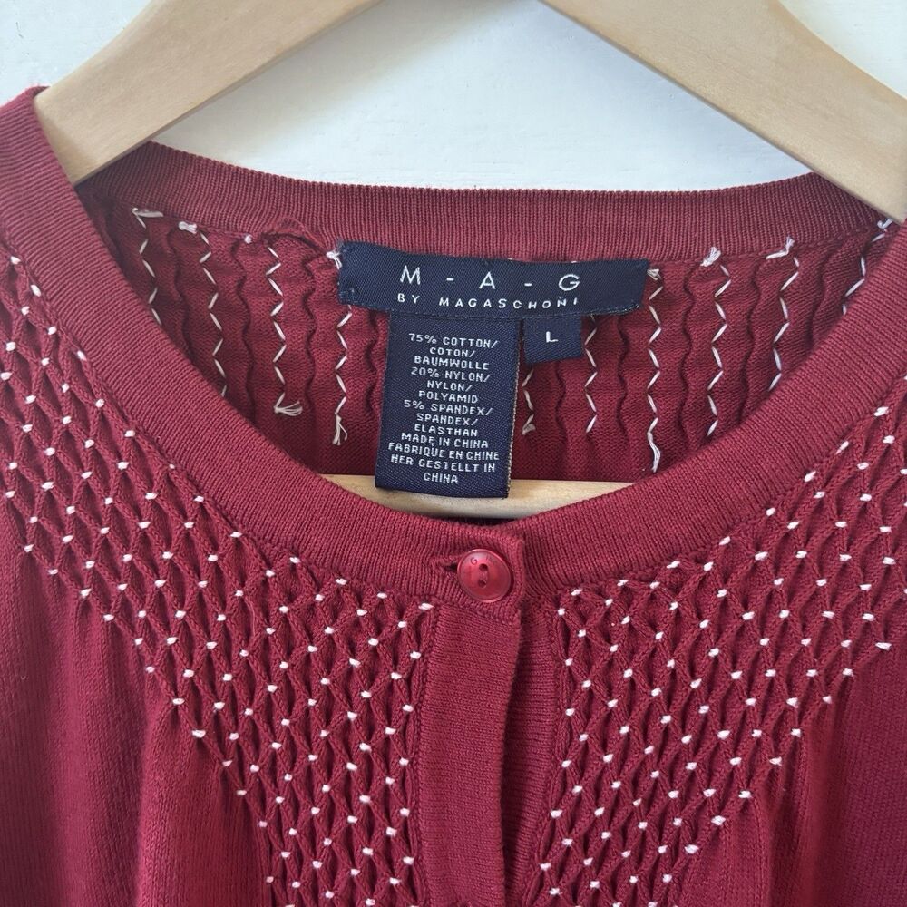 MAG Magaschoni Womens Cardigan Sweater Size Large Embroidery Red Glam Office 90s - Picture 6 of 12